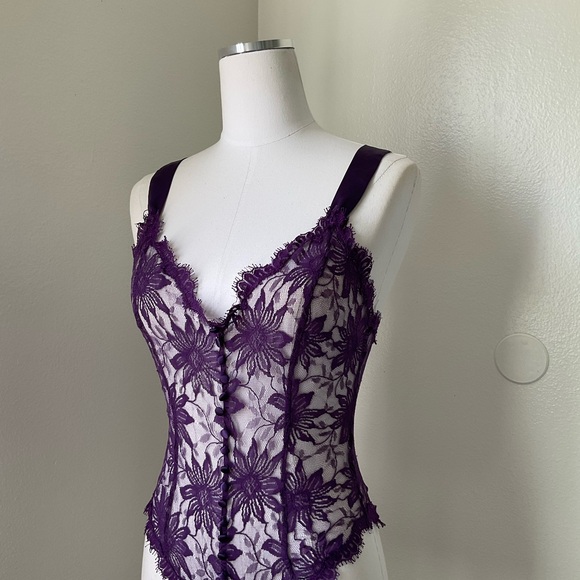 Vintage 90s Gold Label Victoria's Secret Sheer Sunflower Lace Lingerie Teddy - Picture 3 of 5